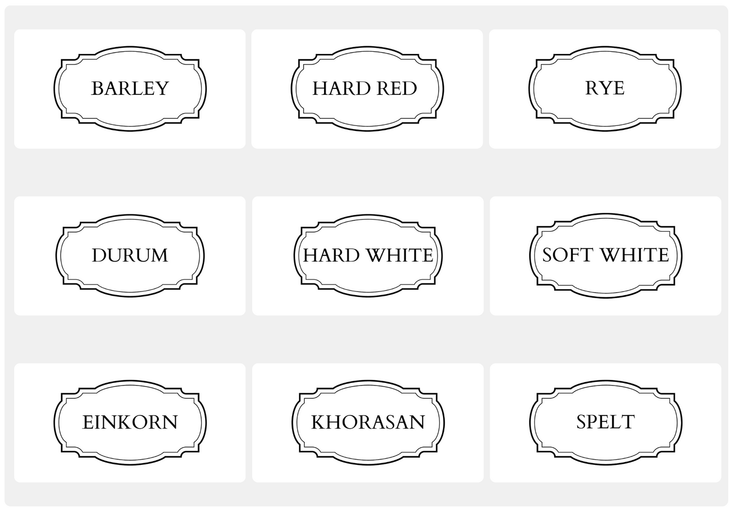 Clear Grain Label Stickers – 3 x 2" Jar & Container Labels (9-Pack)